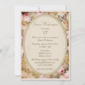 17. Geburtstags-Vintage Rosen Schmetterling, Einladung (Rückseite)