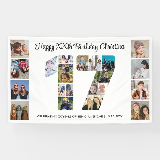 17. Geburtstagsfeier Nummer 17 Fotocollage Banner (Horizontal)