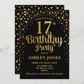 17. Geburtstagsparty - Black & Gold Einladung (Vorne/Hinten)