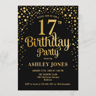 17. Geburtstagsparty - Black & Gold Einladung