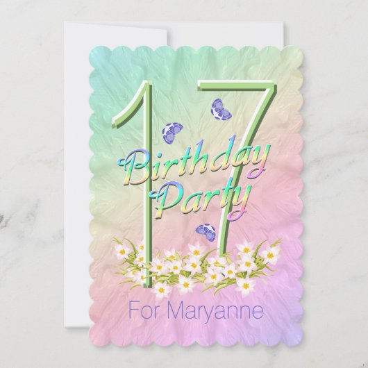 17. Geburtstagsparty Butterfly Garden Einladung (Vorderseite)