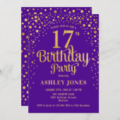 17. Geburtstagsparty - Lila & Gold Einladung (Vorne/Hinten)