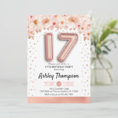 17. Geburtstagsparty - Rose Gold Ballons Einladung (Stehend Vorderseite)