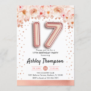 17. Geburtstagsparty - Rose Gold Ballons Einladung