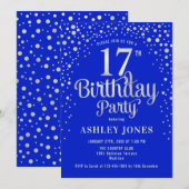 17. Geburtstagsparty - Royal Blue & Silver Einladung (Vorne/Hinten)