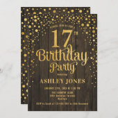 17. Geburtstagsparty - Rustikales Holz & Gold Einladung (Vorne/Hinten)