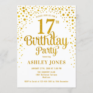 17. Geburtstagsparty - White & Gold Einladung