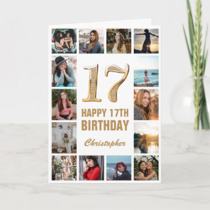 17. Happy Birthday Gold und White Foto Collage Karte