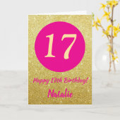 17. Happy Birthday Hot Pink und Gold Glitzer Karte (Gelbe Blume)