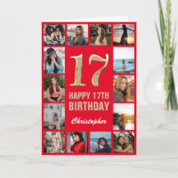 17. Happy Geburtstag Rot und Gold Foto Collage