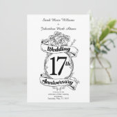 17. Hochzeitstag Schwarze und Weiße Rosen Einladung (Stehend Vorderseite)