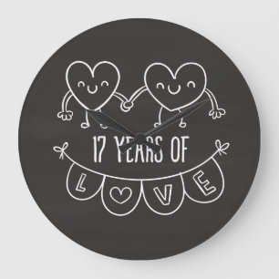 17. Jubiläum Geschenk Chalk Herzen Große Wanduhr