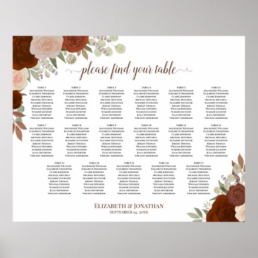 17 Rose Boho Herbst Hochzeitskarte Poster (Vorne)