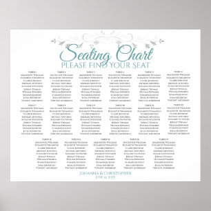 17 Tabelle Aquamarin auf der White Wedding Seating Poster
