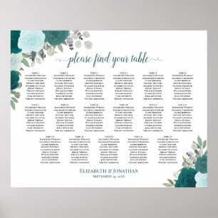 17 Tabelle Aquamarin Boho Blumenzettel Poster