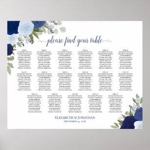 17 Tabelle Blauer Boho Blütensitzplan Poster