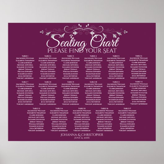 17 Tabelle Elegant Cassis Hochzeitsstichtabelle Poster (Vorne)