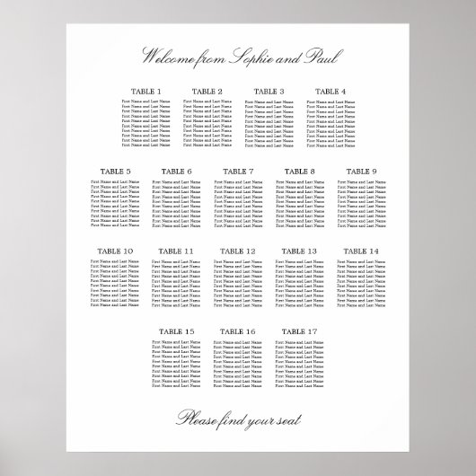 17 Tabelle Elegantes Minimalistisches Sitzdiagramm Poster (Vorne)
