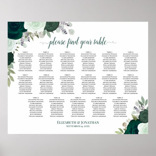 17 Tabelle Emerald Boho Blues Hochzeitstabelle Poster (Vorne)