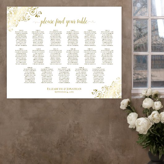 17 Tabelle Gold Frills White Wedding Seating Chart Poster