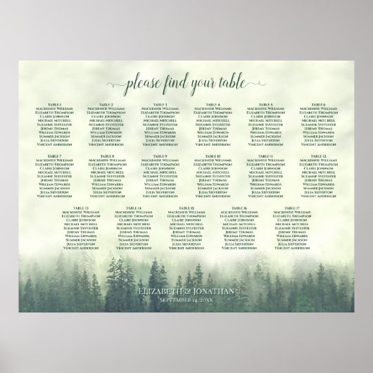 17 Tabelle Grüne Pinienwälder Hochzeitstabelle Poster (Vorne)