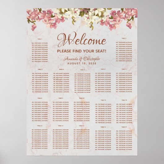 17 Tabelle Hochzeitskarte Marmor Rosa Orchideen Poster (Vorne)