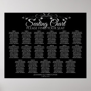 17 Tabelle Lacy Border Black Wedding Seating Chart Poster
