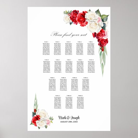 17 Tabelle Rot-Rose-Blumenmuster Poster (Vorne)