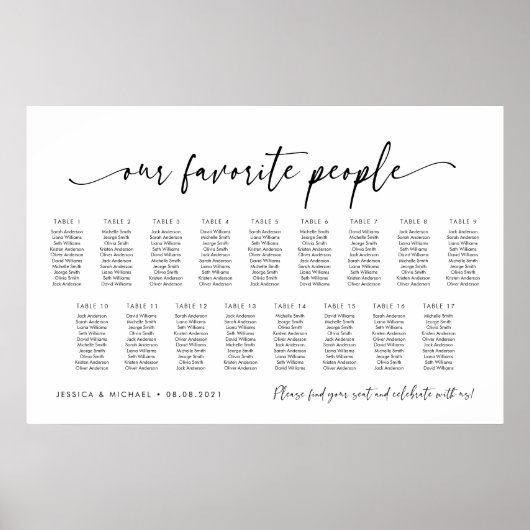 17 Tabellen Unsere Lieblings-Sitzplan Poster (Vorne)