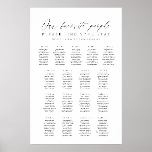 17 Tabellen Unsere Lieblingssitzkarte Poster (Vorne)