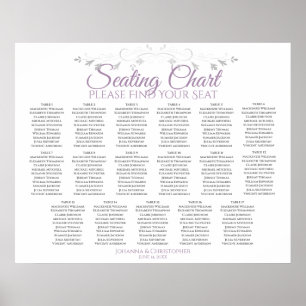 17 Table Purple & Gray Wedding Seating Chart Poster
