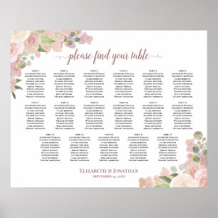 17 Tafelrosa Blumenmuster Hochzeitstabelle Poster