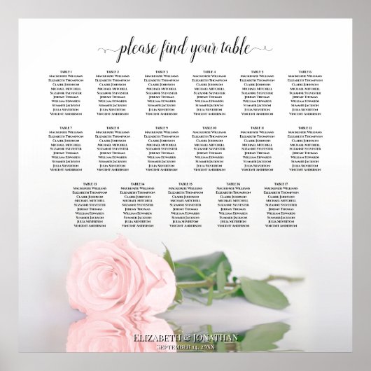 17 Tafelrosa Hochzeitstabelle Poster (Vorne)