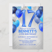 17. Teen Boy Blue Geburtstag Einladung (Vorderseite)