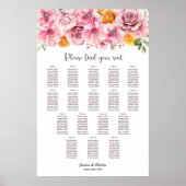 17 Tisch Elegante rosa Blumen Hochzeit Sitzordnung Poster (Vorne)