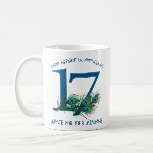 17th Birthday Or Anniversary Peacock Feather Kaffeetasse (Links)