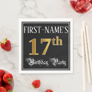 17th Birthday Party — Fancy Script, Falsch Gold  Serviette