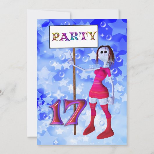 17th Birthday party sign board invitation Einladung (Vorderseite)