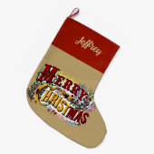 1800 Vintag Frohe Weihnachten | Bunt Großer Weihnachtsstrumpf (Vorderansicht (hängend))