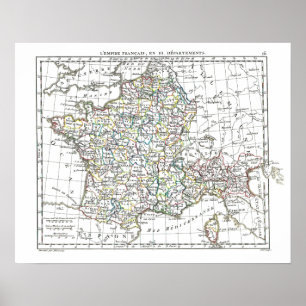 1806 Karte - Das Französische Reich in 111 Departe Poster
