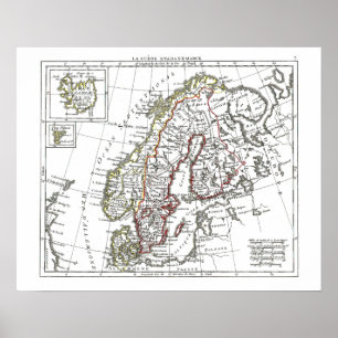 1806 Karte - La Suede at le Danemarck Poster