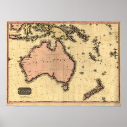 1818 Australasia Map - Australia, New Zealand Poster (Vorne)