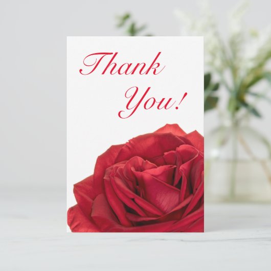 1822-Rote Hochzeit-Rose Dankeskarte (Stehend Vorderseite)