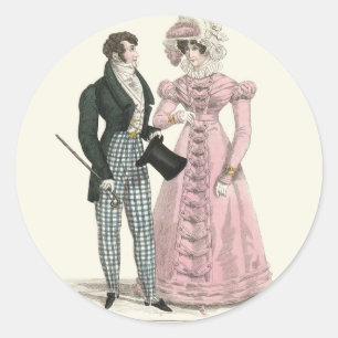 1823 Antike Hochzeitsmode Mann Frau Runder Aufkleber