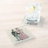 1823 Die antike Hochzeitsmännin-Mode Glasuntersetzer (Schrägansicht)