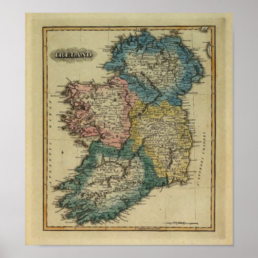 1823 Irland-Karte von Lucas Fielding Jr Poster (Vorne)