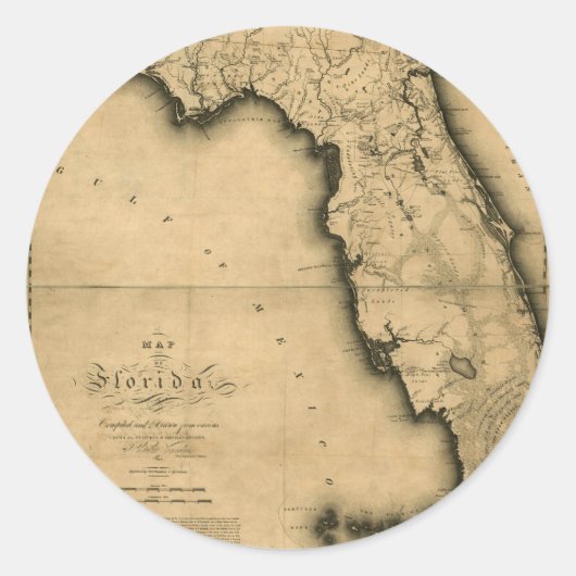 1823 Karte von Florida Runder Aufkleber (Vorderseite)
