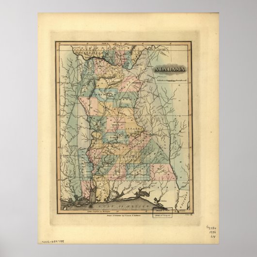 1826 Karte von Alabama Poster (Vorne)