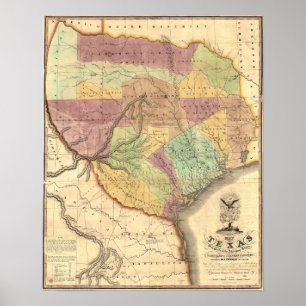 1837 Karte der Republik Texas Poster