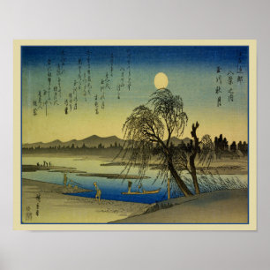1838 Japanische Mond- und Flusslandschaft Poster